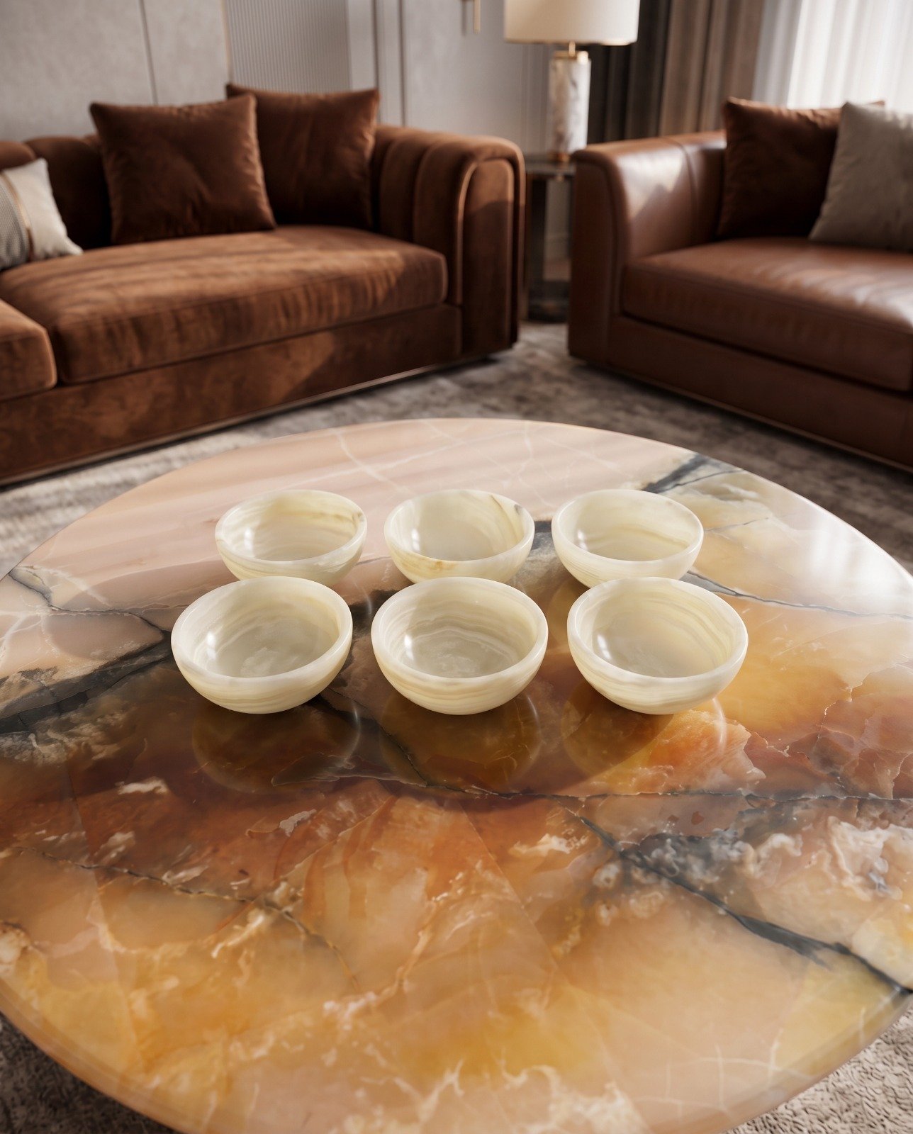Ivory Glow Marble Dip Bowl Set