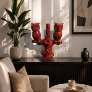 Crimson Owl Tree Sculpture