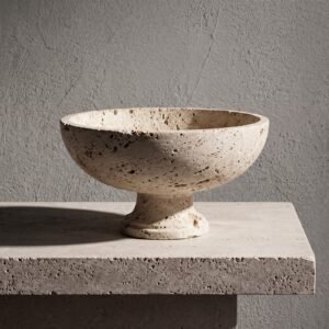 Sculpted Travertine Pedestal Bowl